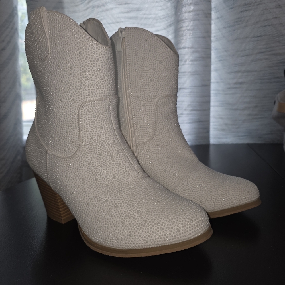 torrid Ivory Rhinestone Western Heeled Boots